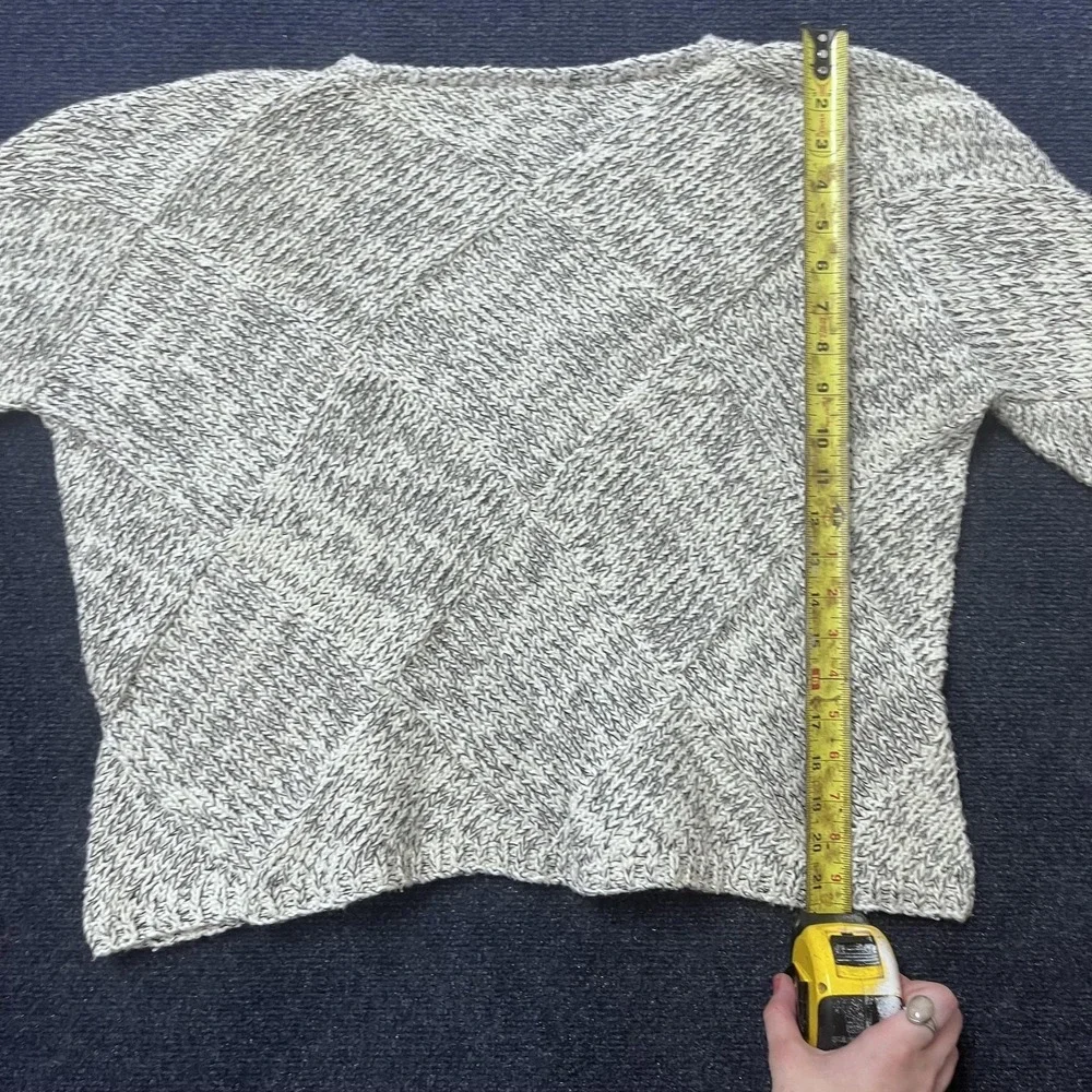 Eileen Fisher Sweater Womens‎ XL Black White Marled Round Neck Diamond Knit Boxy